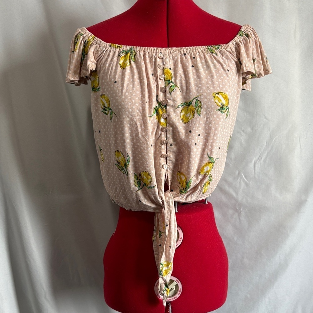 Japna Lemon Print Off-Shoulder Blouse XS125